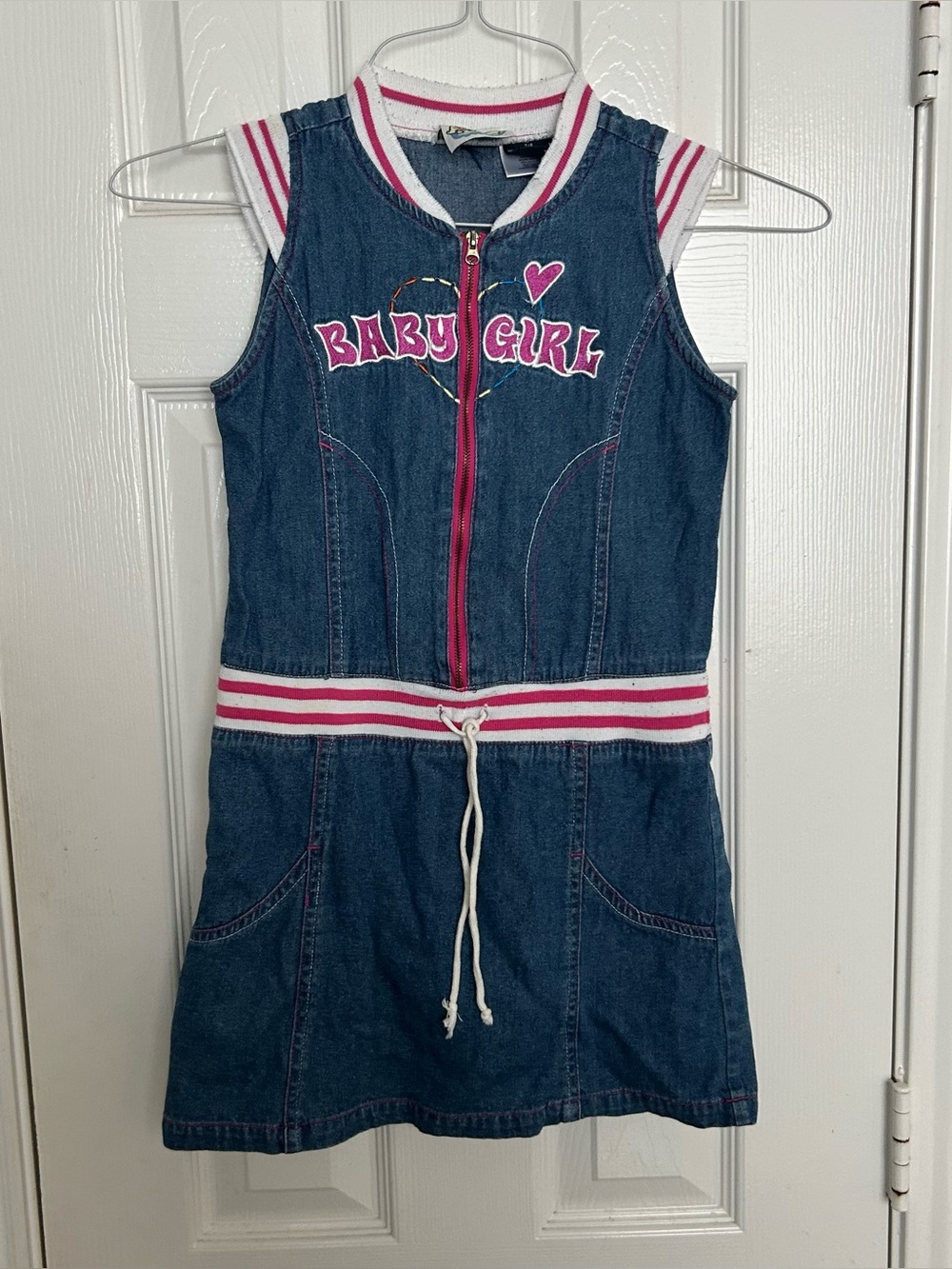 Vintage Y2K Baby Girl Embroidered Denim Kids Dress Size 7/8 No Kiddin Zip